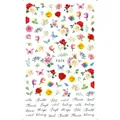 Stickers à ongles adhésifs avec motifs de roses vintage, papillons et mots calligraphiés - Fleurs et Papillon Peint (F674)