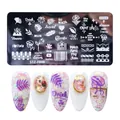 Reusable stainless steel nail art stamping plate with botanical and typography motifs - Various Plants and Travel Themes (FB-08)