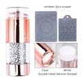 Dual-headed rose gold nail stamper with crystals and two pieces of random scrapers - White Rhinestone Style