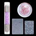 Tampon à ongles double embout en strass violets avec plaques à motifs fleur et flocon - Tampon Cristal Double Tête / Violet