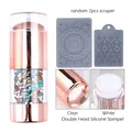 Dual-head rose gold nail stamper with champagne rhinestones and two scrapers - Mixed Color Rhinestone Style