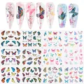 Set van 12 kleurrijke vlinder nagelstickers met diverse patronen en levendige tinten - Kleurrijke Vlinder Serie (BN1645-1656)