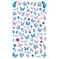 Adesivi per unghie con farfalle e fiori nei toni blu e viola sfumati, modello modello F678 - Farfalla Gradiente da Sogno e Piccoli Fiori (F678)