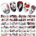 Set di 12 adesivi per unghie con farfalle e temi urbani nei colori nero e rosso intenso - Serie Paesaggio Urbano Moda (BN373-384)