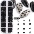 Detailliertes Set schwarzer 3D-Nagelkunst-Charms in Sternenform mit 12-Raster-Box - 12-Gitter Schwarz Spezialgeformte Strasssteine (1897-Schwarz)