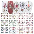Détail de stickers nail art papillon et fleurs avec effet d'application et lot de 12 modèles - Style Papillon Plume Bohème (BN1177-1188)