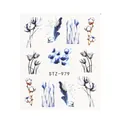 Blue watercolor flower nail sticker featuring tulip and bird feather designs, STZ-979 - Blue Tulip and Feather (STZ-979)