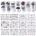 Vue détaillée de stickers pour ongles à fleurs et papillons avec motifs de lignes noires - Style Mandala Masque Ligne Noire (BN973-984)