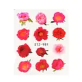 Floral nail water decals with red peony and roses design, model STZ-981 nail art sheet - Red Realistic Peony (STZ-981)