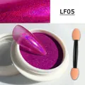 Solid aurora chrome nail powder LF05 in bright purple with dual-ended sponge brush applicator - Aurora Purple Red (LF05)