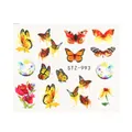 Water transfer nail stickers featuring orange watercolor butterflies and floral patterns - Orange Tone Watercolor Butterfly (STZ-993)