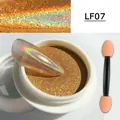 Nail art set with LF07 golden holographic laser mirror powder and double-headed sponge brush - Aurora Gold Brown (LF07)
