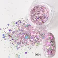 Holografische roze-paarse nagel lovertjes met zeshoekige vlokken in een heldere pot - Roze Paars Gemengde Pailletten (DJ-01)