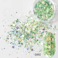 Onregelmatige groene en paarse aurora nail art lovertjes in pot met display nagel DJ02 - Aurora Groen Paars Gemengde Pailletten (DJ-02)
