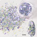Irreguläre Sechseck-Lasernagel-Pailletten in Lila- und Blautönen, Modell DJ06 Dose - Violett Blau Silber Irisierend Gemischte Pailletten (DJ-06)