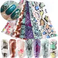 Nagelfolien-Set mit Tierdrucken wie Schlangen- und Leopardenmuster auf Kunstnägeln - Schlange Leopard Blumen Stil (SW7106)