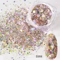 Irreguläre Nagelflitter-Mischung in Traumviolett und Gold, Modell DJ08 - Violett Champagner Gold Holographisch Gemischte Pailletten (DJ-08)