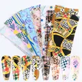 Set mit 10 Nagel-Transferstickern mit Tierprint, Leoparden- und Karomuster - Karomuster und Mischtextur Stil (DP9102)