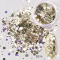 Irreguläre Sechseck-Nagelkunst-Pailletten in Champagnergold und Lila, Modell DJ10 - Champagner Gold Holographisch Gemischte Pailletten (DJ-10)