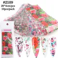 Floral and leopard nail transfer foils set with 10 pieces for stylish manicure art - Floral and Plant Pattern Style (2109)