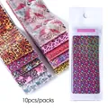 10pcs set of animal print nail art transfer foils in leopard and zebra patterns - Colorful Leopard Zebra Pattern Style (19130)