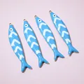 Detailed close-up of blue fish charms with enamel drip finish for DIY jewelry making - Blue Style (E6-75)
