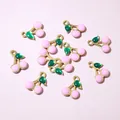 Detail of 10mm pink cherry charms for DIY jewelry making with gold plated edges - Pink Cherry Style (E6-67)