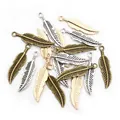 Alloy feather wing pendants in gold, silver, and bronze finish for jewelry making - Random Mixed