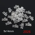 Macro shot showing 9x14mm antique silver 2026 graduation cap pendants for DIY jewelry - 2026 Number Style (R7-10)