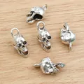 Five vintage silver skull pendants made of alloy for DIY jewelry and necklaces - Antique Silver