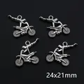 Set of 4 vintage silver dirt bike charms for jewelry making, 24x21mm motocross pendants - Dirt Bike Stunt