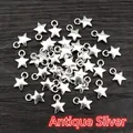 Antique silver star pendants for jewelry making with small metal alloy charms - Antique Silver