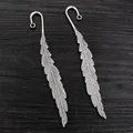 Pair of antique silver alloy feather charms with hooks for DIY necklaces on wood - Antique Silver
