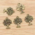 Set of 5 bronze alloy tree of life pendants for DIY jewelry making and necklaces - Bronze