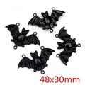 Black alloy bat pendants for DIY jewelry making, 48x30mm double-hole charms - 48x30mm