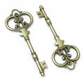 Two vintage bronze crown heart key pendants for DIY jewelry making accessories - Bronze