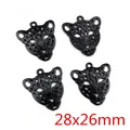 Set of four black alloy hollow leopard head charms for DIY jewelry making 28x26mm - 28x26mm
