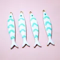 Fish shaped gold stainless steel pendants with light blue enamel for DIY jewelry making - Light Blue Style (E2-65)