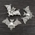 Antique silver bat pendants for DIY jewelry making with four connector loops - Antique Silver