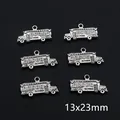 Set of six antique silver school bus alloy pendants for DIY jewelry making 13x23mm - School Bus