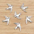 Set of six silver alloy swallow charms for DIY necklaces with dual link rings - Antique Silver