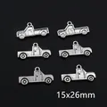 Set of six vintage silver alloy truck pendants 15x26mm for DIY jewelry making - Pickup Truck