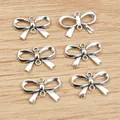 Set of 6 silver alloy bowknot moon pendants with double loops for DIY jewelry making - Antique Silver