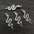 Set of four antique silver snake charms with scale texture for DIY jewelry making - Small Style / Antique Silver