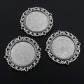 Three antique silver 25mm alloy pendant trays with vintage hollow pattern for DIY jewelry - Antique Silver