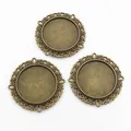 Three antique bronze 25mm round filigree bezel trays for DIY jewelry making and pendants - Antique Bronze