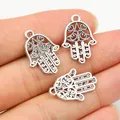 Three pieces of antique silver alloy Hamsa Hand charms for DIY jewelry making - Antique Silver