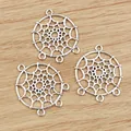 Three silver dreamcatcher alloy pendant connectors for DIY jewelry making on wood - Antique Silver