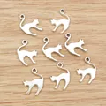 Silver alloy cat silhouette pendant with small loop for DIY jewelry making and crafts - Antique Silver