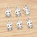 Sechser-Set Totenkopf-Anhänger mit Schleife in Altsilber für DIY-Schmuckherstellung - Antiksilber